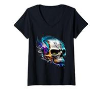 Femme Titane Flamme Design Punk Rock Metal Rock Gothique Biker T-Shirt avec Col en V