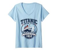 Femme Titanic Swim Team 1912 Deep Dive Champion Parodie T-Shirt avec Col en V