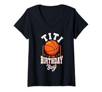 Femme Titi of The Birthday Boy Basketball Thème Bday Party T-Shirt avec Col en V