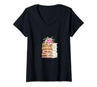 Femme Titres du Livre Bronte Sisters T-Shirt avec Col en V