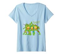 Femme TMNT Heroes Half Shell Team Retro années 80 Tortue Power T-Shirt avec Col en V