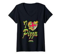 Femme TMNT I Heart Pizza Retro Turtle Love Classic 90's Cartoon T-Shirt avec Col en V