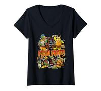 Femme TMNT Pizza Food Fight Tee Group Shot T-Shirt avec Col en V
