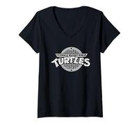 Femme TMNT Retro Grey Scale Logo Heroes Half Shell Art Classique T-Shirt avec Col en V