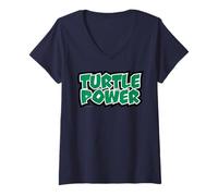 Femme TMNT Teenage Mutant Ninja Turtles Power Logo, Dessin animé rétro T-Shirt avec Col en V