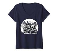 Femme TMNT Teenage Mutant Ninja Turtles Power Pose, Dessin animé rétro T-Shirt avec Col en V