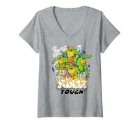 Femme TMNT Teenage Mutant Ninja Turtles Tough Team Pose Retro NYC T-Shirt avec Col en V
