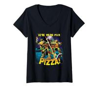 Femme TMNT We're Here for The Pizza Group Shot T-Shirt avec Col en V