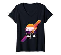 Femme To The Moon Mission Bitcoins sats hype futurs gains bitcoin T-Shirt avec Col en V