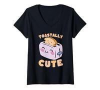 Femme Toastally Cute Kawaii Toaster Pain Pun Design T-Shirt avec Col en V