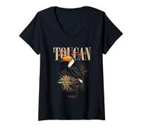 Femme Toco Toucan Vintage Oiseau Art Nature Watching T-Shirt avec Col en V