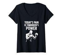 Femme Today's Pain Tomorrow's Power Boxing Motivation T-Shirt avec Col en V