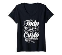 Femme Todo lo puedo en Cristo Que me fortalece. T-Shirt avec Col en V
