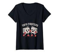 Femme Tofu Fighters - Jeu de Mots végétalien drôle - Humour Musical à Base de Plantes T-Shirt avec Col en V