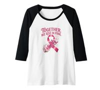 Femme Together We Rise in Pink - Papillon de Sensibilisation au Cancer du Sein Manche Raglan