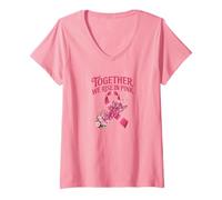 Femme Together We Rise in Pink - Papillon de Sensibilisation au Cancer du Sein T-Shirt avec Col en V