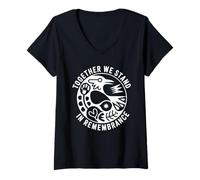 Femme Together We Stand in Remembrance Unité Oiseau Emblème T-Shirt avec Col en V