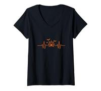 Femme Toile d'araignée Battement de cœur Halloween T-Shirt avec Col en V