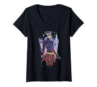 Femme Toile de Fond Batman Catwoman Gothique Gothique Ville Halloween T-Shirt avec Col en V, Noir, S