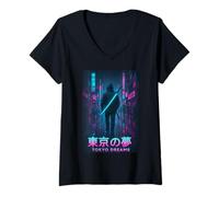 Femme Tokyo Dreams Samurai Japonais Cyberpunk Streetwear T-Shirt avec Col en V