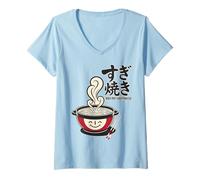 Femme Tokyo Japan Sukiyaki Hot Pot Happiness Fast Food Fun Retro T-Shirt avec Col en V
