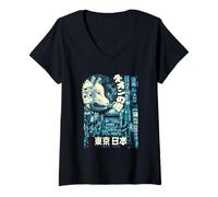 Femme Tokyo Japon - Masque Renard Nuit Urbain Street Design T-Shirt avec Col en V