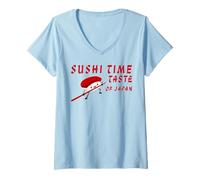 Femme Tokyo Japon Sushi Time Superhero Mascotte Fast Food Fun Retro T-Shirt avec Col en V