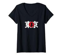 Femme « Tokyo » - Mots et Drapeau Japonais Kanji T-Shirt avec Col en V