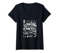 Femme Tokyo Skyline Japon Mt Fuji Monuments Mt Fuji Kanji Torii T-Shirt avec Col en V