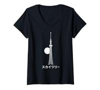 Femme Tokyo Skytree Japon Skyline Texte Japonais Landmark Voyage T-Shirt avec Col en V