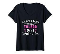 Femme Toledo Girl Walks In Party Ohio Midwest Midwest Midwest T-Shirt avec Col en V