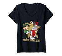 Femme Tom and Jerry Christmas Surprise T-Shirt avec Col en V