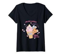 Femme Tom and Jerry Gokko Ice Cream Friends T-Shirt avec Col en V