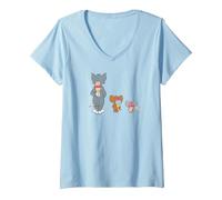 Femme Tom and Jerry Ice Cream Secret T-Shirt avec Col en V, Bleu Céleste, S