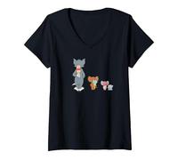 Femme Tom and Jerry Ice Cream Secret T-Shirt avec Col en V, Noir, L