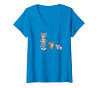 Femme Tom and Jerry Ice Cream Secret T-Shirt avec Col en V, Saphir, L