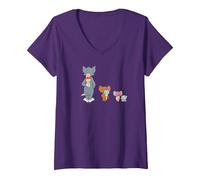 Femme Tom and Jerry Ice Cream Secret T-Shirt avec Col en V, Violet, XL