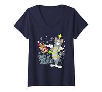 Femme Tom and Jerry Merry Christmas Tinsel Tangle T-Shirt avec Col en V