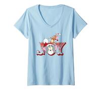 Femme Tom and Jerry Santa Hat Christmas Joy T-Shirt avec Col en V