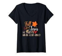 Femme Tombez Amoureux de Jésus, il est Vraiment Un chrétien d'automne insupportable T-Shirt avec Col en V