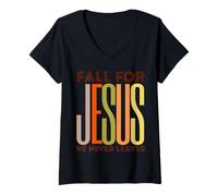Femme Tombez Amoureux de Jésus, il ne quitte jamais la Foi chrétienne, Amour Reconnaissant T-Shirt avec Col en V