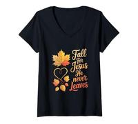 Femme Tombez Amoureux de Jésus qu'il ne quitte jamais - Christian Halloween T-Shirt avec Col en V