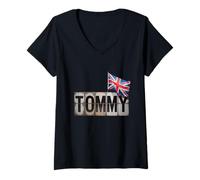 Femme Tommy Panneau avec Drapeau de l'Angleterre pour Quelqu'un nommé Tommy T-Shirt avec Col en V
