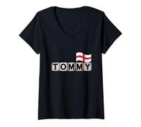Femme Tommy Panneau avec Drapeau de l'Angleterre pour Quelqu'un nommé Tommy T-Shirt avec Col en V