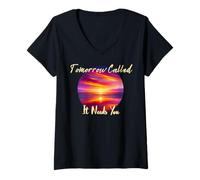 Femme Tomorrow Called It Needs You Inspiration in Sunsets T-Shirt avec Col en V