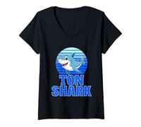 Femme Ton Shark Family Reunion Squad Prénom T-Shirt avec Col en V