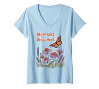 Femme Tondez Moins, Faites Pousser Plus de Papillons et de Fleurs T-Shirt avec Col en V