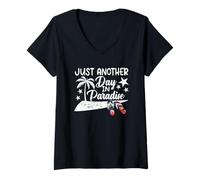 Femme Tongs Just Another Day in Paradise - Motif Plage T-Shirt avec Col en V