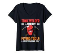 Femme Tonic Welder Caution Flying Tools Funny Welders Welding T-Shirt avec Col en V