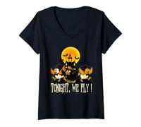Femme Tonight We Fly Funny Chicken Witches Halloween Humor T-Shirt avec Col en V